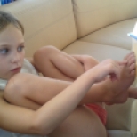 Maths lesson - catching Hannah using her toes as aid to more complicated sums!