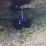 E exiting the Grotto by one of the three underwater exits